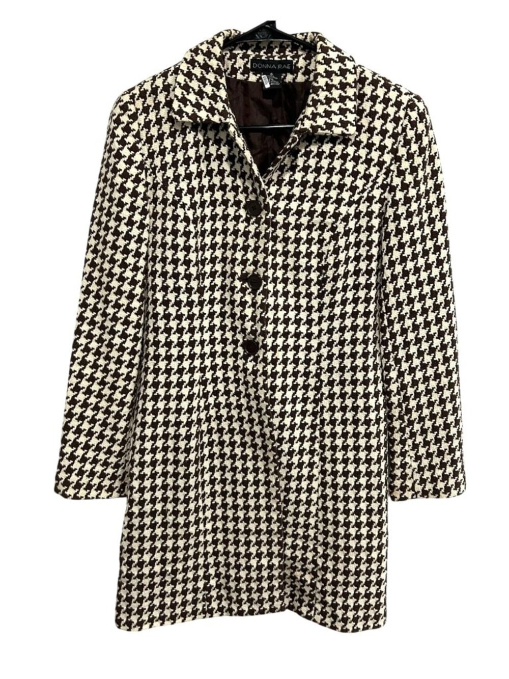 Donna Rae 6 Houndstooth Button Front Coat Lined Brown Cream Heritage Style